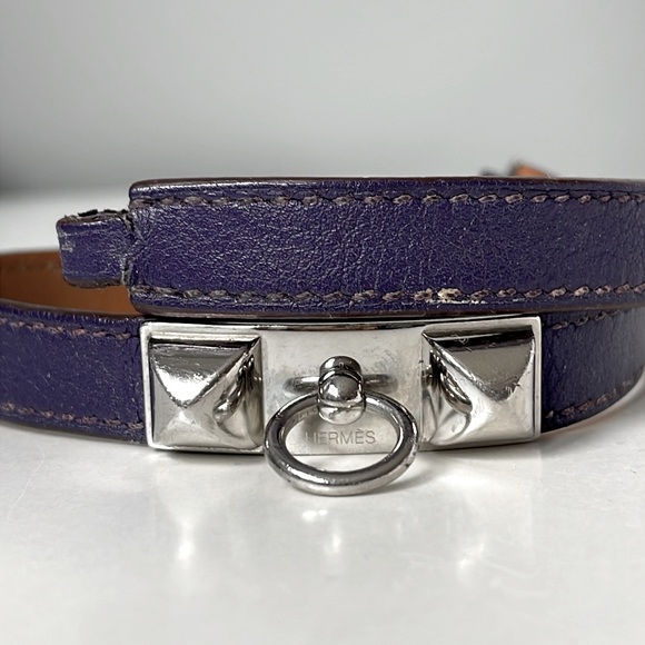 HERMES Rivale Double Tour Bracelet Purple Calfskin Leather - Picture 4 of 4